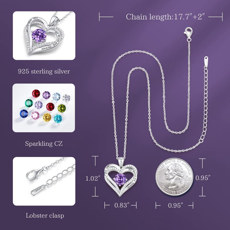 CDE Valentine's Day Gift Forever Love Heart Necklaces for Women, Wedding Anniversary, Birthday Mothers Day Christmas Day Gifts for Mom, Mother, Wife, friend, S925 Silver Jewelry with Birthstone Pendant - Image 5